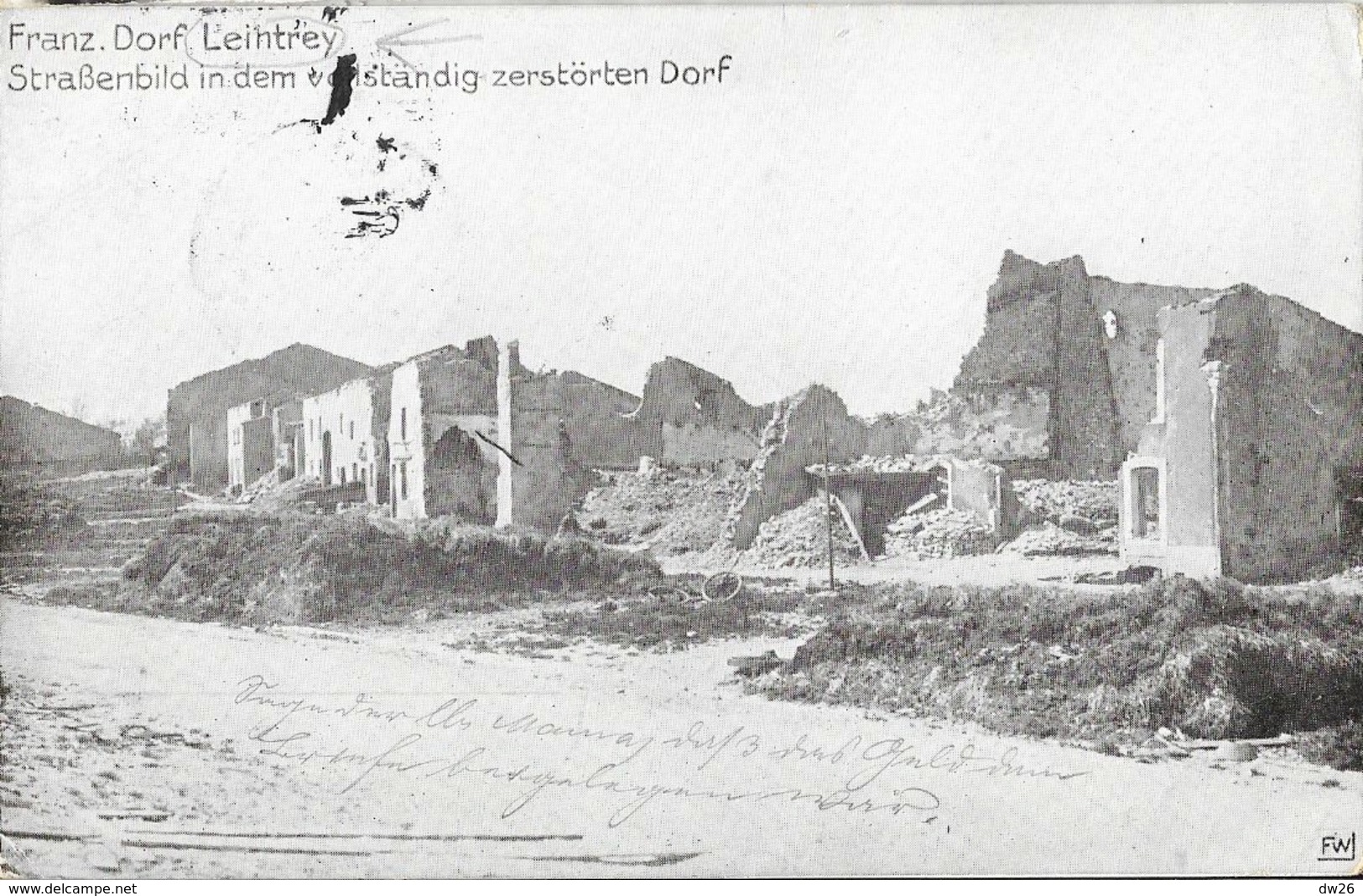 Belle collection 7 cartes, correspondance en Allemand: Leintrey après le bombardement, Kirche u. Schulhaus, Franz Dorf..