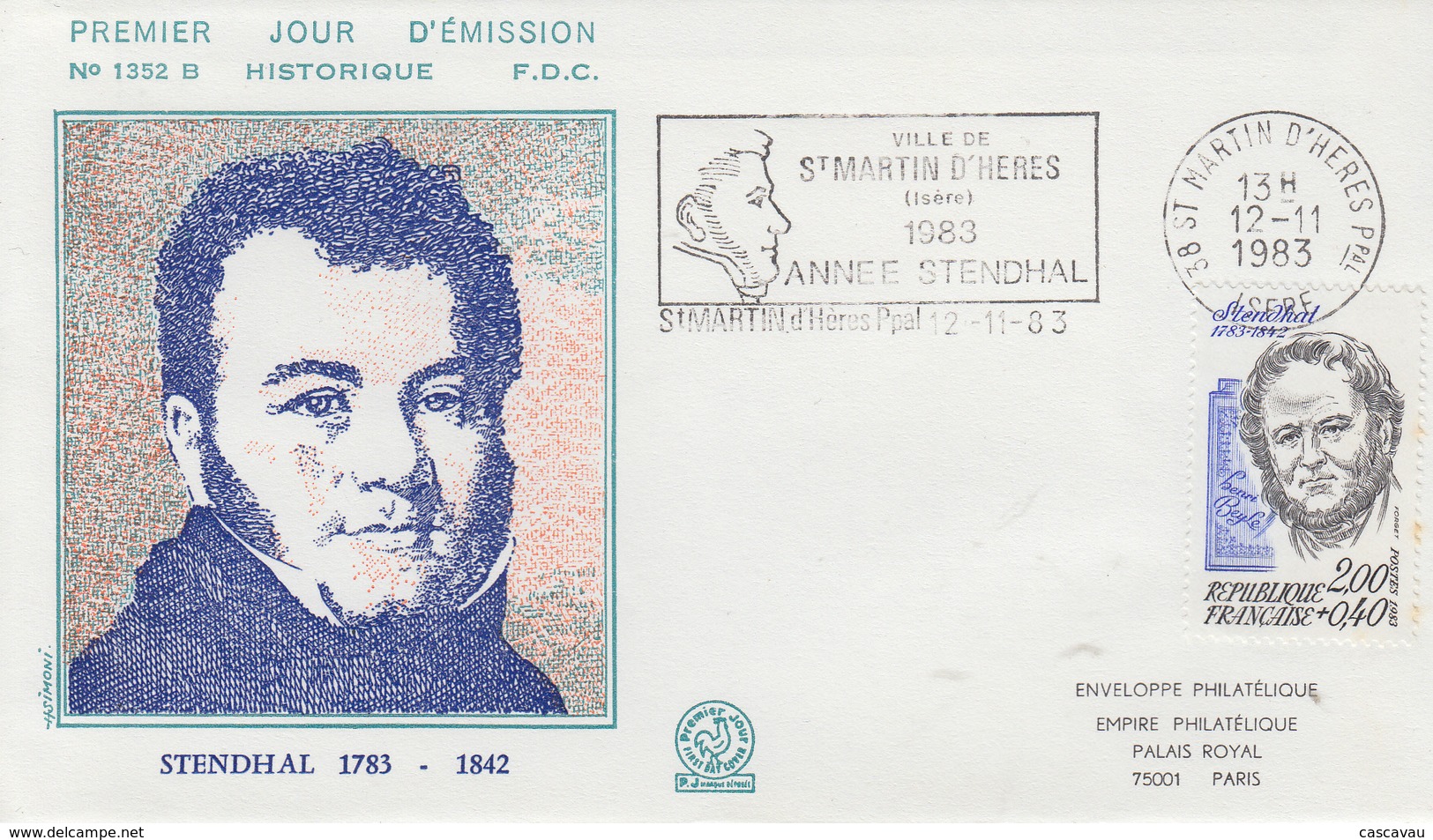 Enveloppe  FDC  Flamme   1er   Jour     FRANCE   STENDHAL    SAINT  MARTIN   D' HERES     1983 - 1980-1989