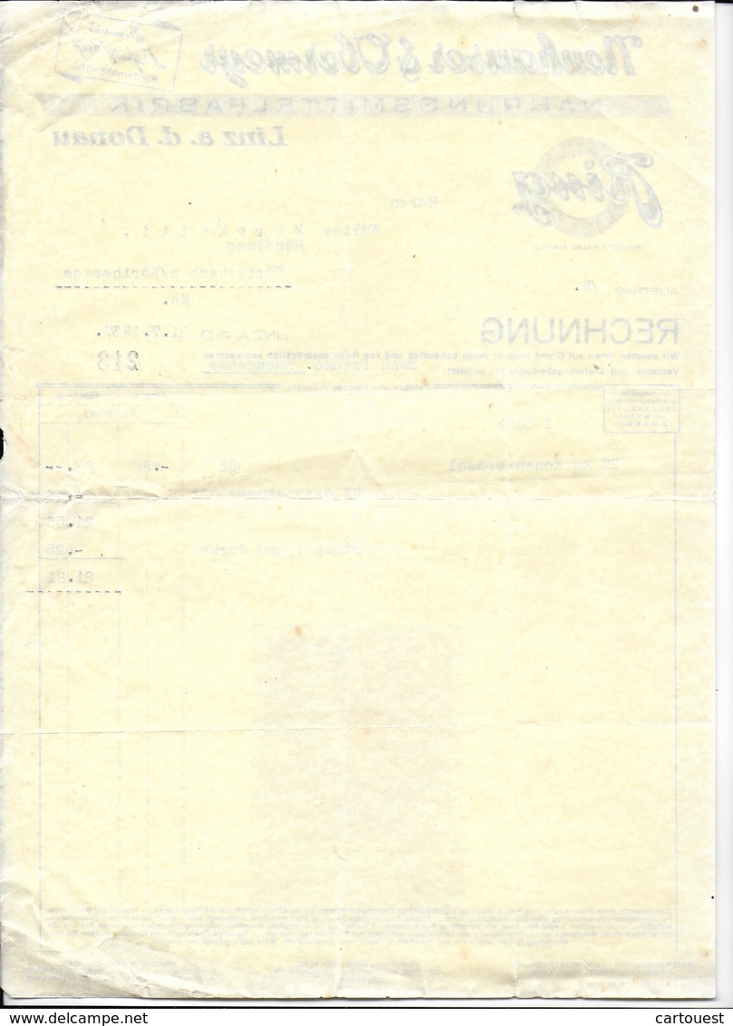 WIEN,1937 NAHRUNGSMITTELFABRIK  - Neuhauser &Vbermeyr  Invoice Faktura - Austria Wien - Österreich