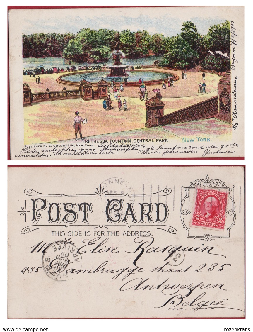 Georg Washington 2 Two Cents - Old Postcard To Anvers Antwerp - Bethesda Fountain Central Park New York (v.g. Condition) - Lettres & Documents