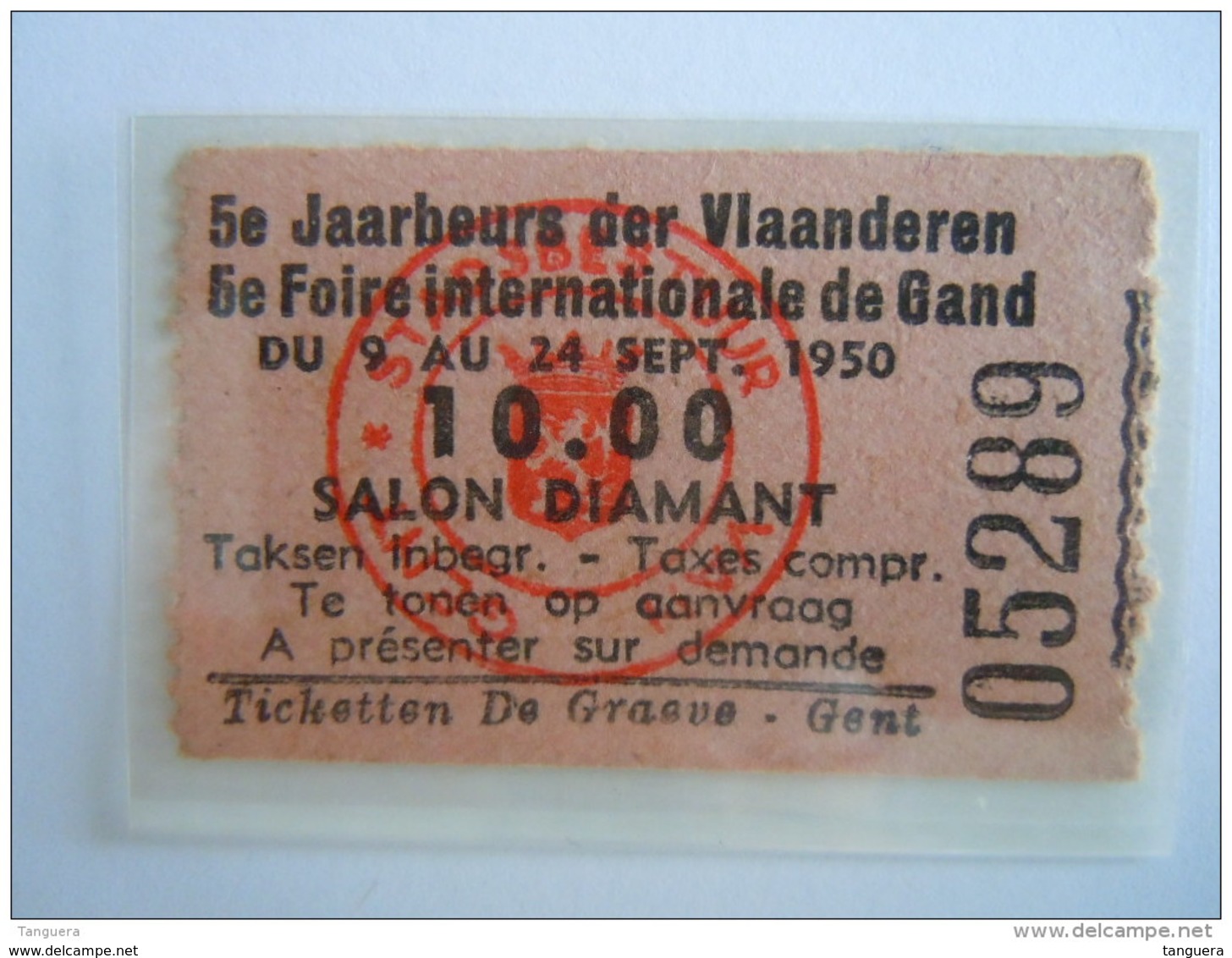 Ticket Gent Gand 5e Jaarbeurs Der Vlaanderen Foire Internationale De Gand 1950 - Toegangskaarten