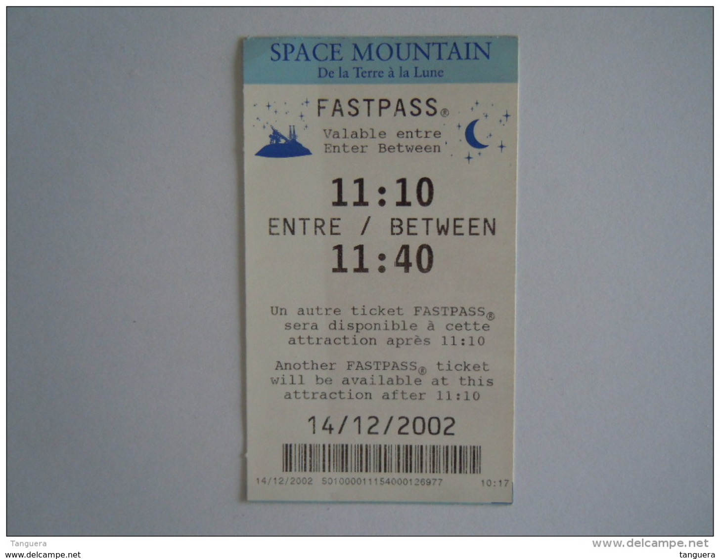 Ticket Disney Fastpass Space Mountain 2002 - Tickets D'entrée