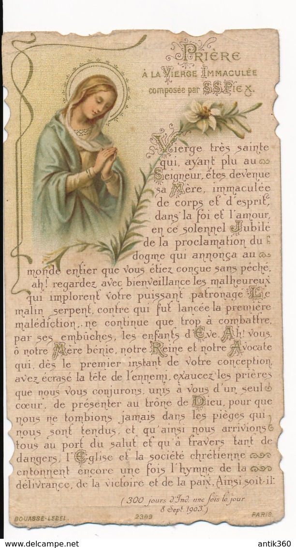 Image Pieuse Chromo Prière à La Vierge Immaculée Par Pie X - Marie - Editeur Bouasse-Lebel -  Holy Card - Andachtsbilder
