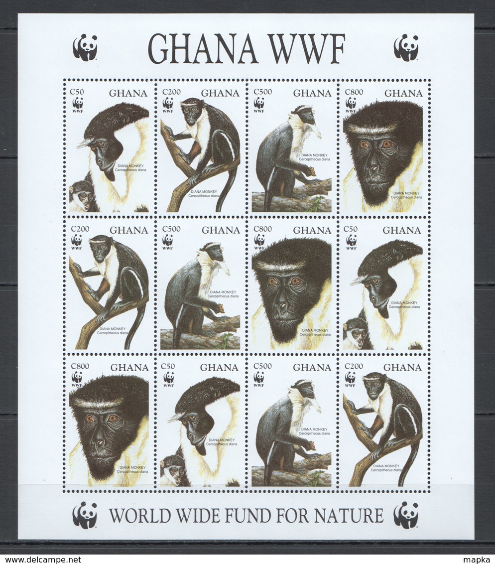 O023 GHANA FAUNA WWF WILD ANIMALS DIANA MONKEY #1973-76 MICHEL 28,5 EURO SH MNH - Otros & Sin Clasificación