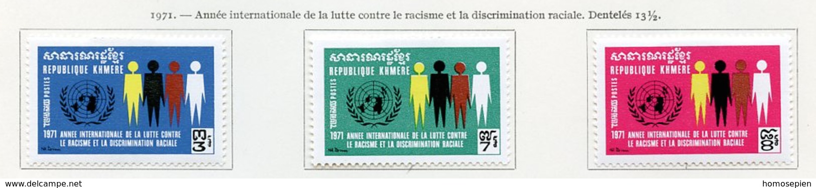 Khmère - Khmer - Cambodge 1971 Y&T N°268 à 270 - Michel N°293 à 295 * - Série Lutte Contre Le Racisme - Kampuchea