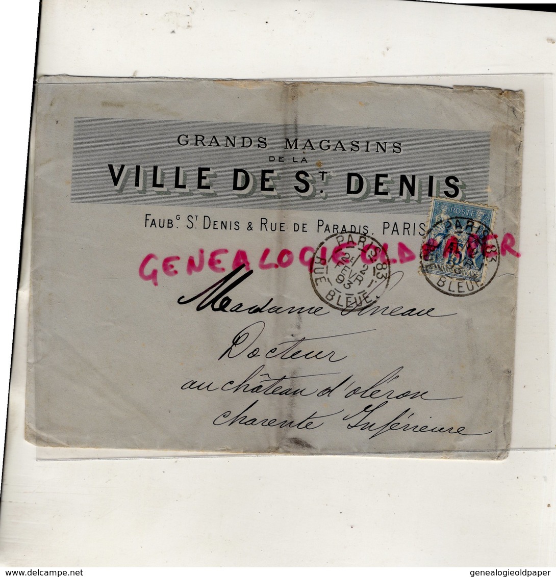 75-PARIS-RARE LETTRE ENVELOPPE 1893 -MAGASIN-GRANDS MAGASINS SAINT DENIS-GOBILLOT & SAMSON-FG ST DENIS & RUE DE PARADIS- - 1800 – 1899