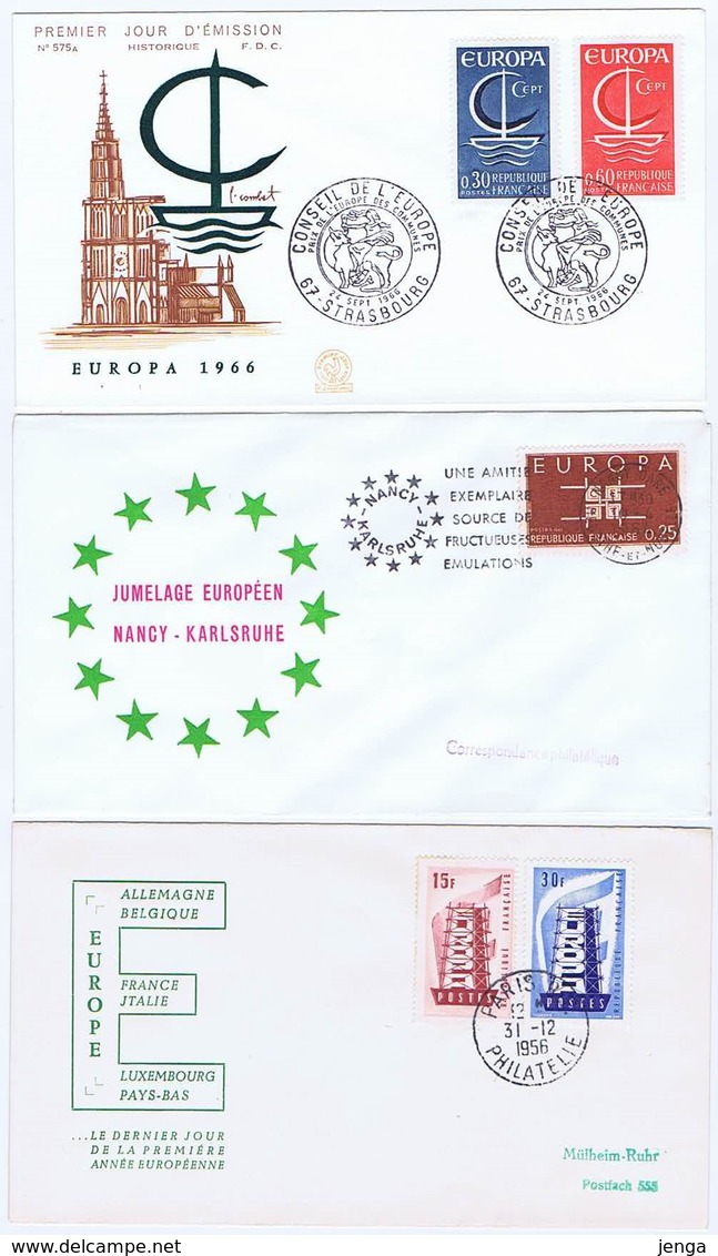 France;  Europa - CEPT; 3 Covers 1956, 1963, And 1966 (FDC) - Sonstige & Ohne Zuordnung