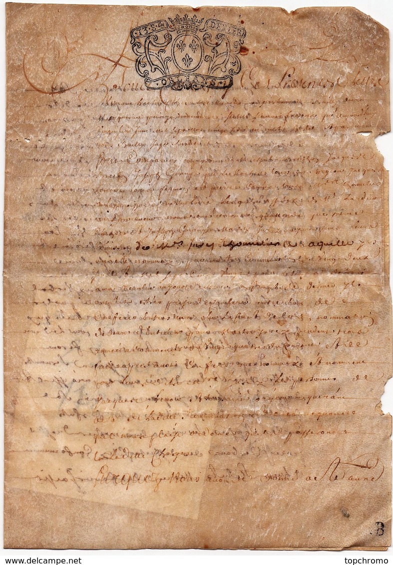 Acte Notarial Notaire Manuscrit Sur Parchemin à Déchiffrer Cachet Généralité Orléans 13 Sols 4 D. 1723 4 Pages - Manuskripte