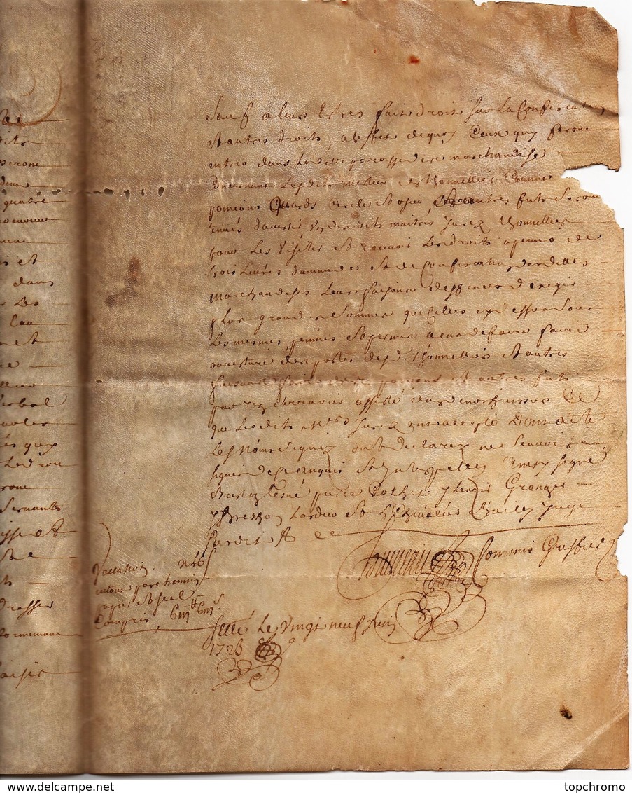 Acte Notarial Notaire Manuscrit Sur Parchemin à Déchiffrer Cachet Généralité Orléans 13 Sols 4 D. 1723 4 Pages - Manuskripte