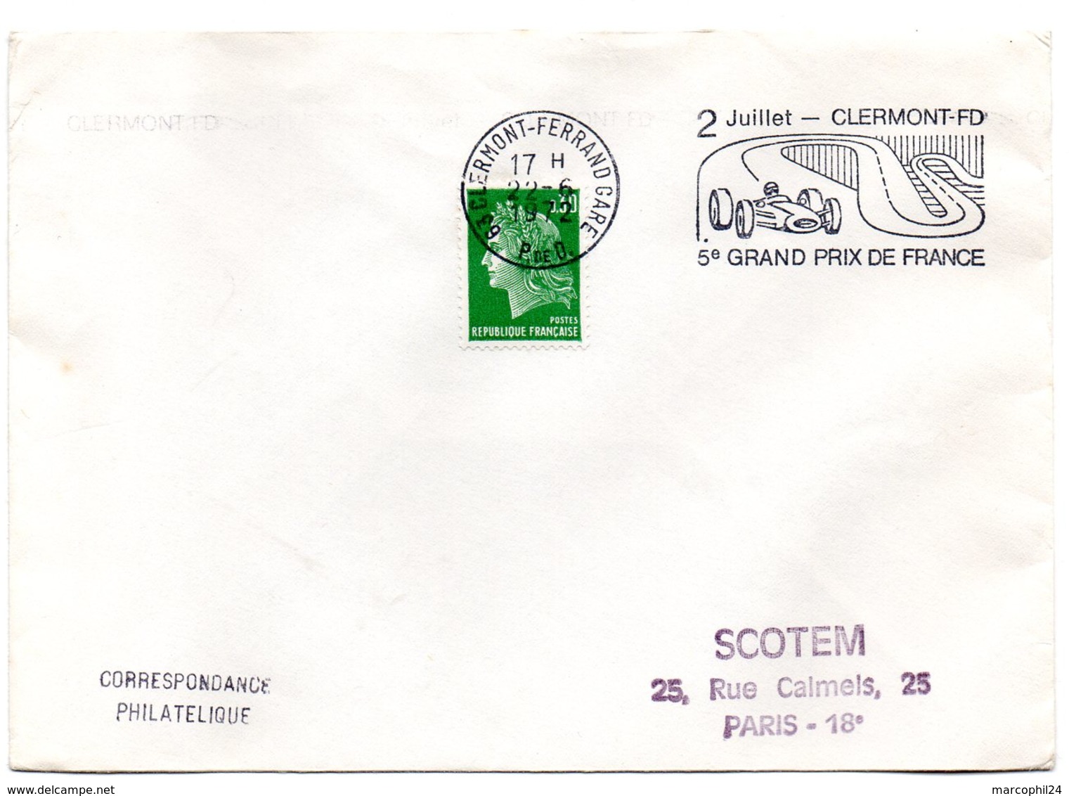 COURSE AUTOMOBILE = 63 CLERMONT-FERRAND GARE 1972 = FLAMME Sur ENVELOPPE ENTIERE = SECAP Illustrée '5e GRAND PRIX ' - Mechanical Postmarks (Advertisement)