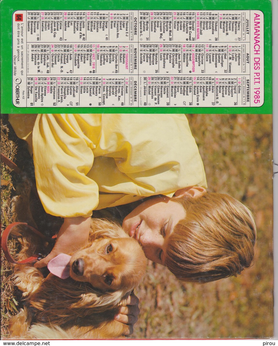 CALENDRIER PTT 1985 ( ENFANTS Avec  CHEVAL Et CHIEN ) - Big : 1981-90