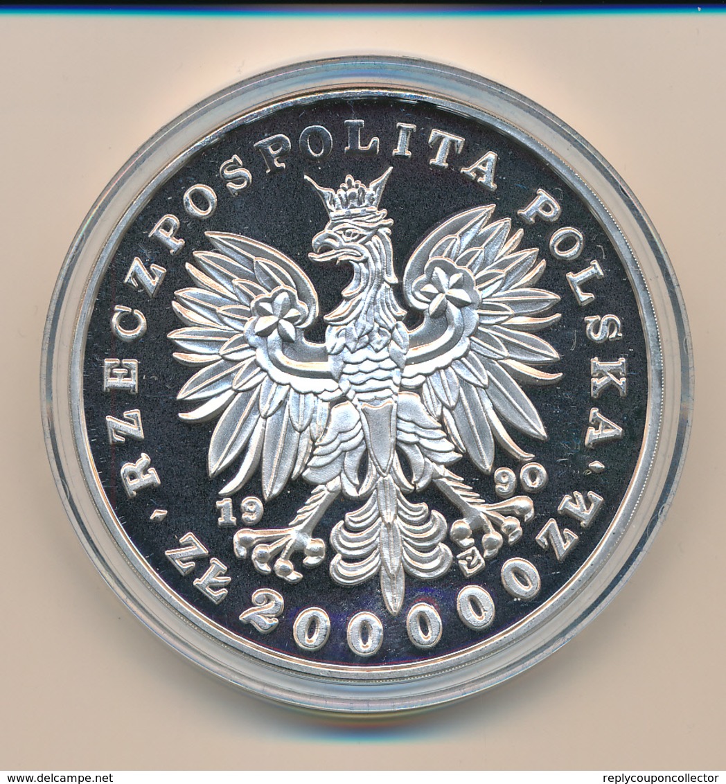 POLAND / POLSKA / POLEN / POLOGNE -  1990 , 155,5 Gr. Silber , 65 Mm ,  200 000 Zloty  PP  , Josef Pilsudski - Polen