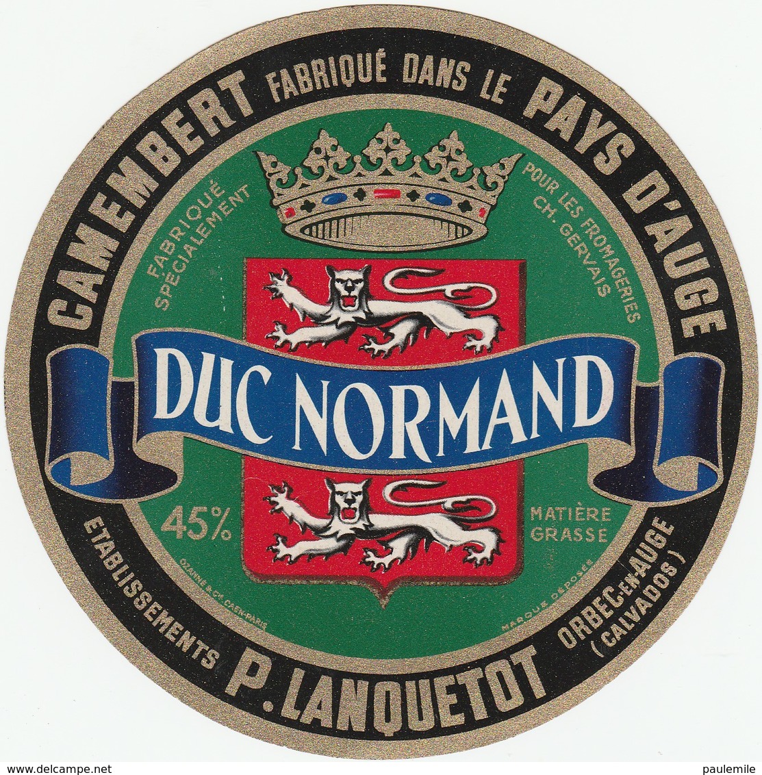 ETIQUETTE DE CAMEMBER  DU NORMANDE  LANQUETOT ORBEC  EN AUGE   EB 8 - Fromage