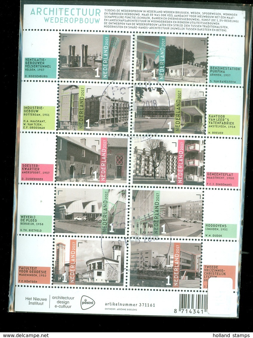 NEDERLAND * 2017 * NVPH V3576 - 3585 * ARCHITECTUUR WEDEROPBOUW * BLOK BLOC * BLOCK *  POSTFRIS GESTEMPELD * C.W. 17,00 - Used Stamps