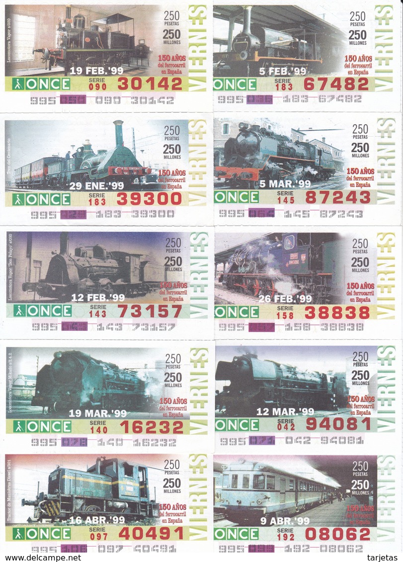 COLECCIÓN COMPLETA DE 45 CUPONES DE TRENES - ONCE (TRAIN-ZUG-TREN) LOCOMOTORA - Trenes