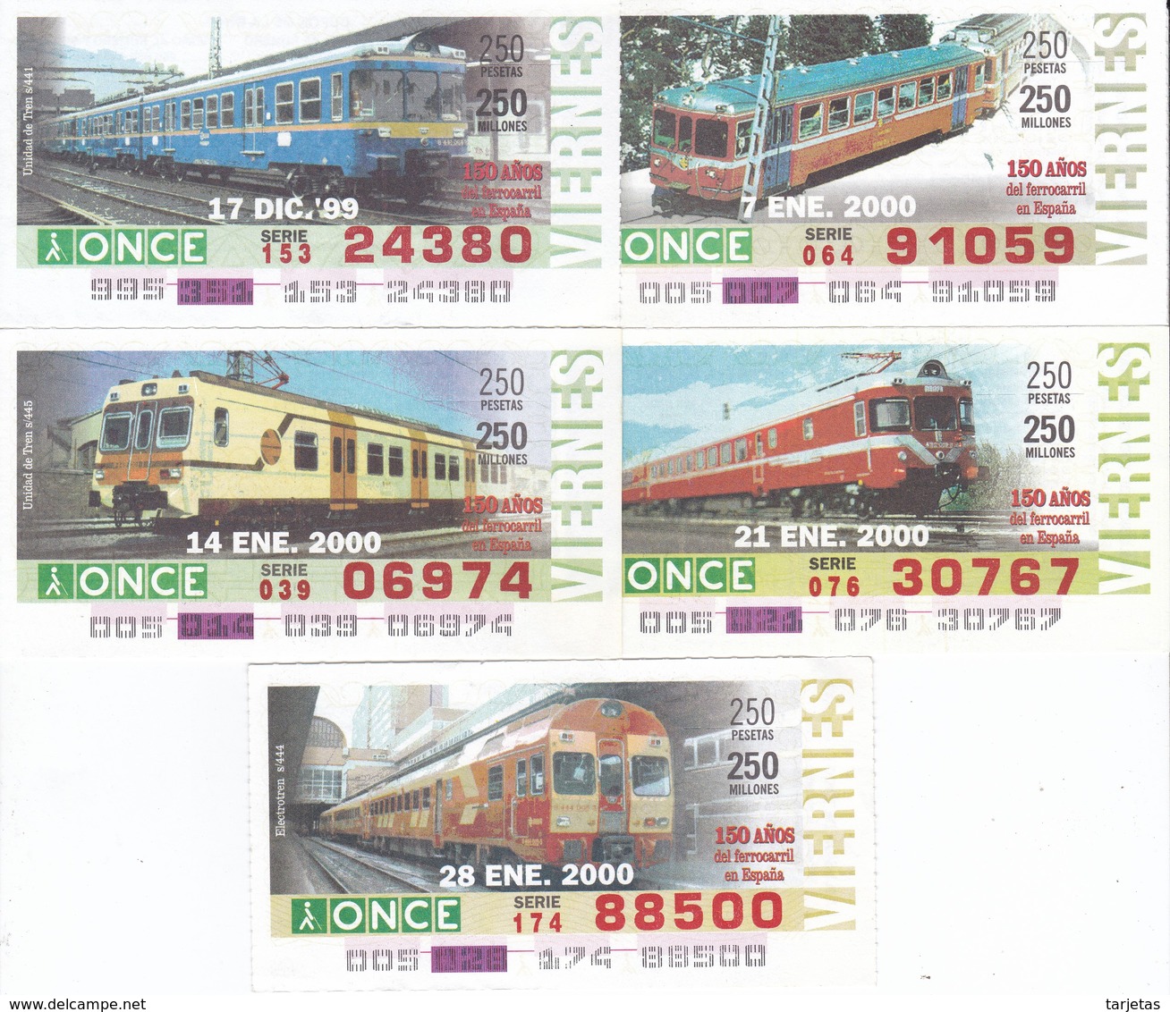 COLECCIÓN COMPLETA DE 45 CUPONES DE TRENES - ONCE (TRAIN-ZUG-TREN) LOCOMOTORA - Trenes