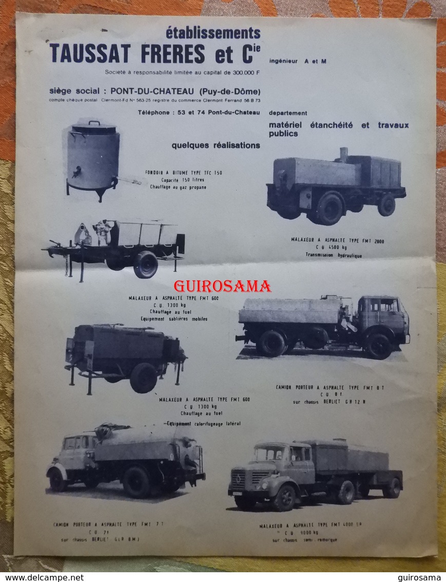 Etablissements Taussat à Pont-du-Château (Puy-de-Dôme) : Camions De Travaux Publics, Chassis Berliet - Années 20 - Cars