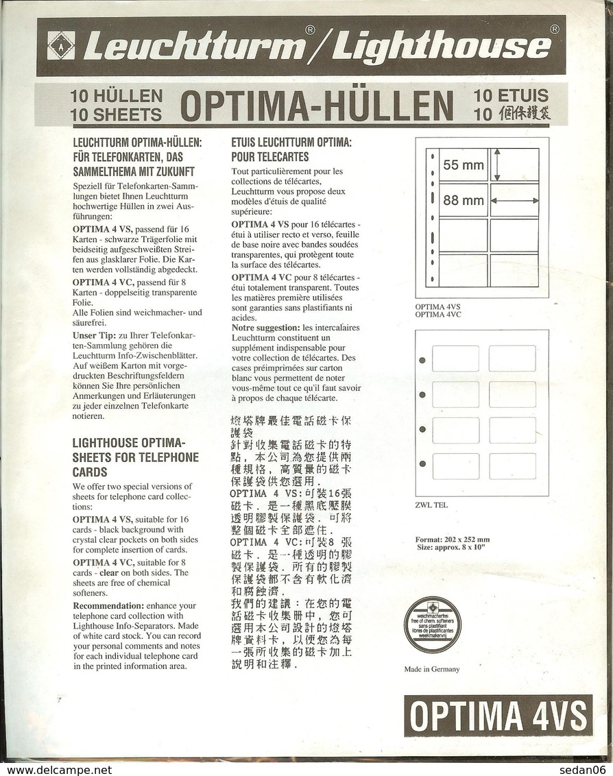 Leuchtturm - Feuilles OPTIMA 4VS (Télécartes) (10) - Fond Noir - De Bandas