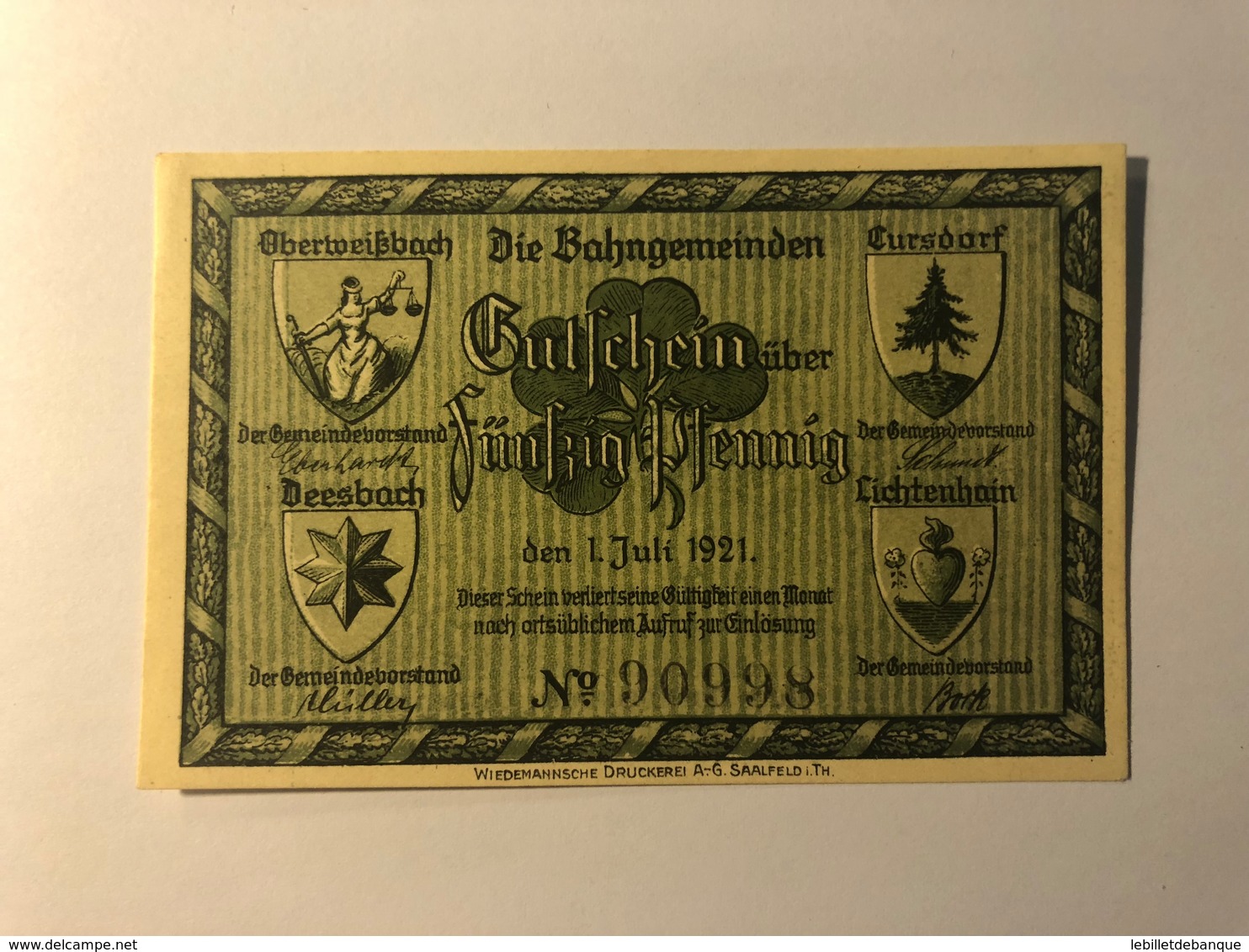 Allemagne Notgeld Oberweissbach 50 Pfennig - Collections
