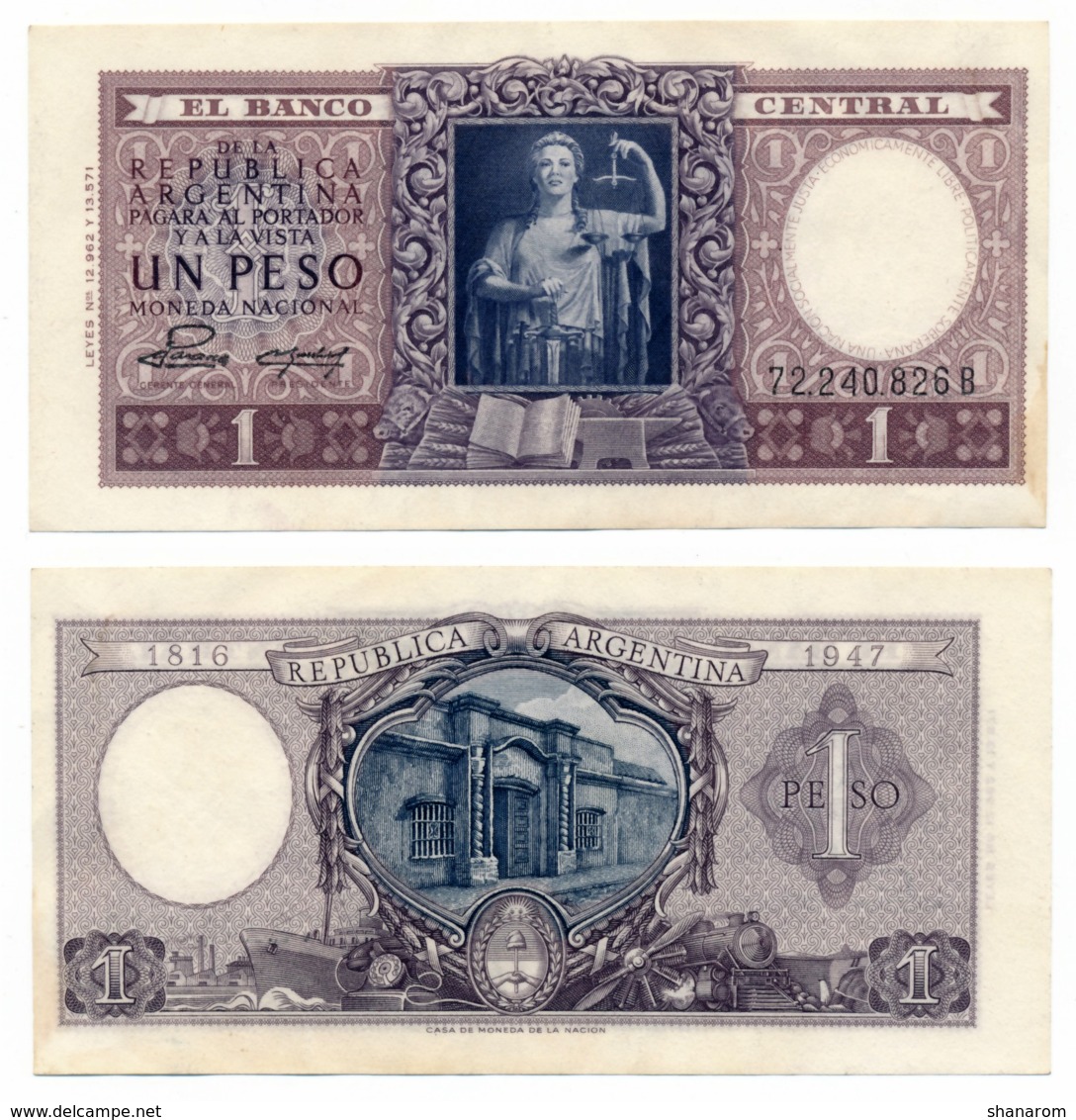 1947 // EL BANCO CENTRAL ARGENTINA // 1 Peso // XF - Argentinië