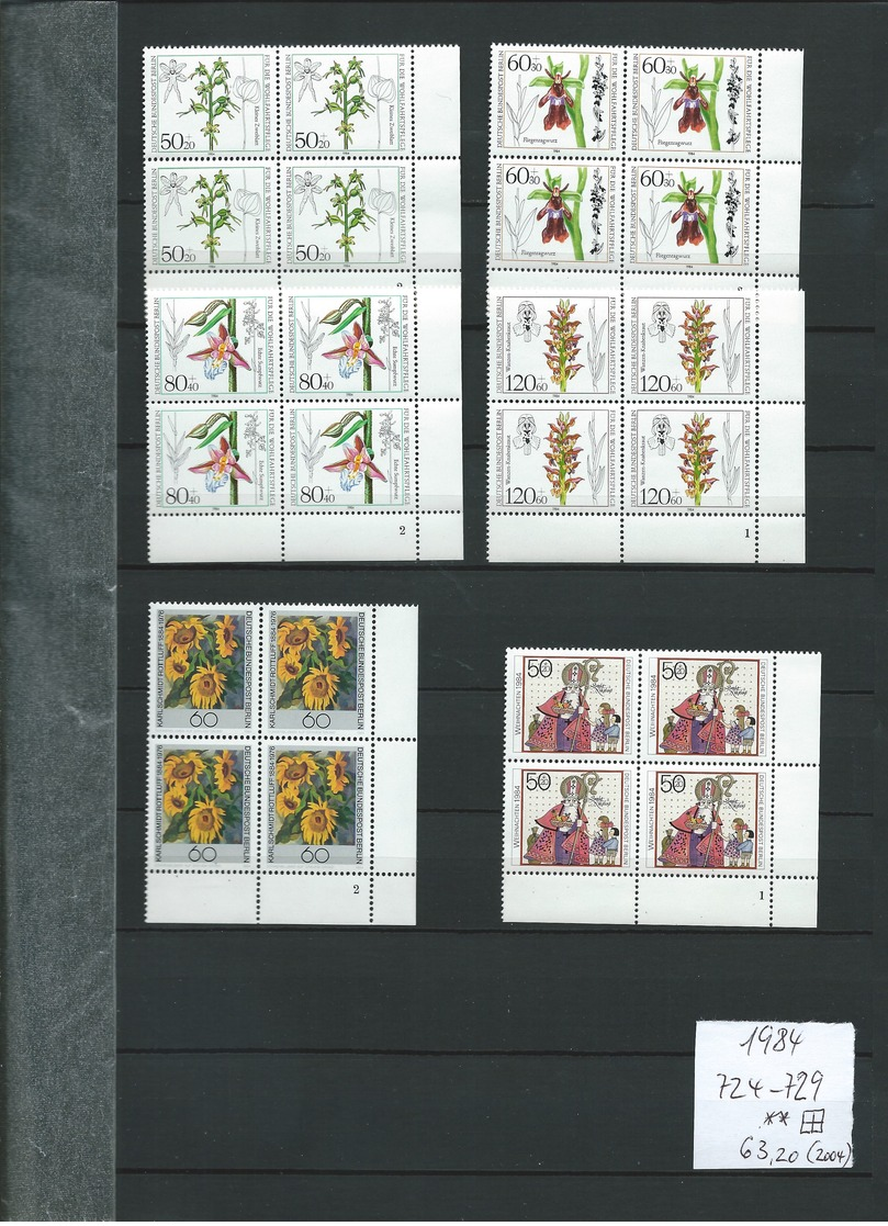 Germany , BERLIN ,  Huge Mint Party With Blocks Of 4 , Years 1984 To 1989  In A Stock-book (as Per Scan)MNH - Nuevos