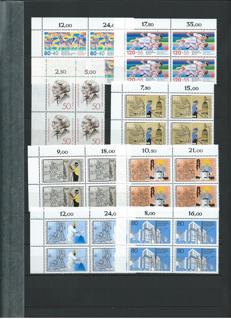 Germany , BERLIN ,  Huge Mint Party With Blocks Of 4 , Years 1984 To 1989  In A Stock-book (as Per Scan)MNH - Nuevos