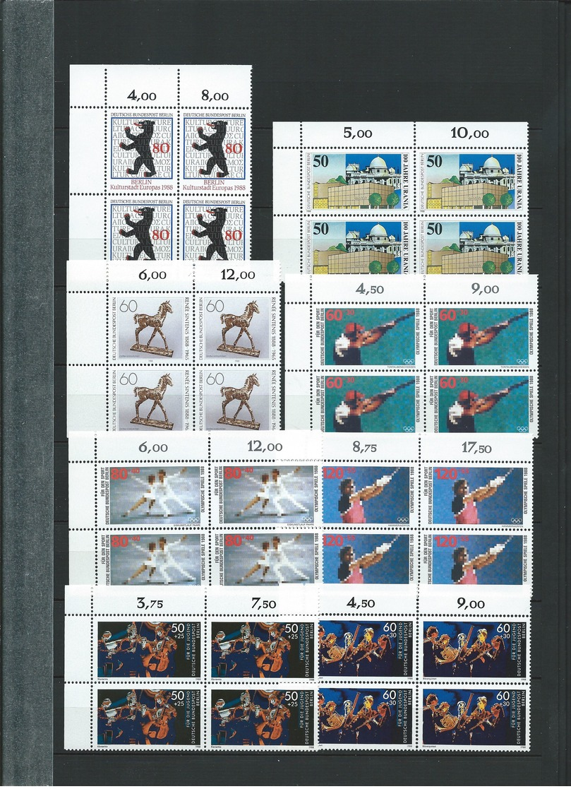 Germany , BERLIN ,  Huge Mint Party With Blocks Of 4 , Years 1984 To 1989  In A Stock-book (as Per Scan)MNH - Nuevos