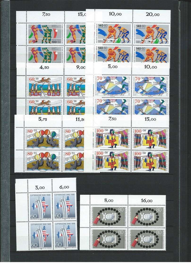 Germany , BERLIN ,  huge mint party with blocks of 4 , years 1984 to 1989  in a stock-book (as per scan)MNH