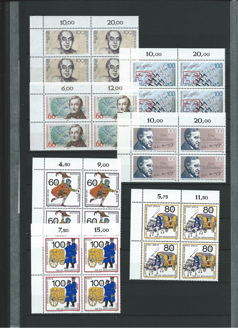 Germany , BERLIN ,  huge mint party with blocks of 4 , years 1984 to 1989  in a stock-book (as per scan)MNH