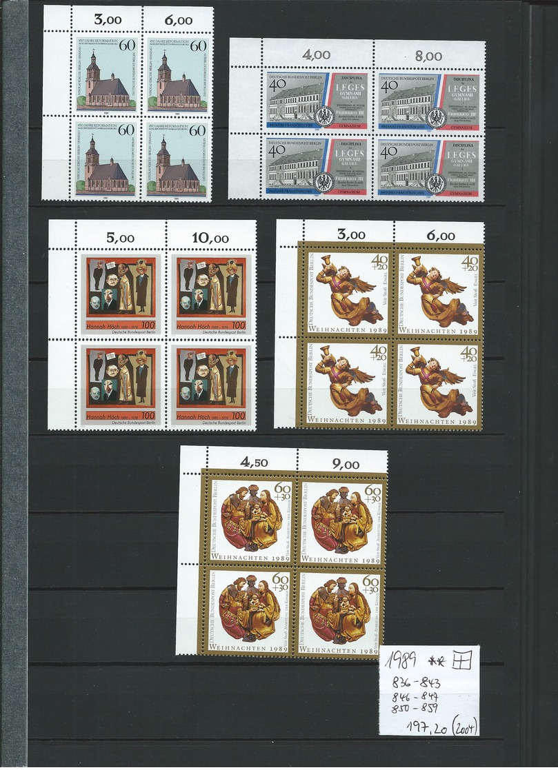 Germany , BERLIN ,  huge mint party with blocks of 4 , years 1984 to 1989  in a stock-book (as per scan)MNH