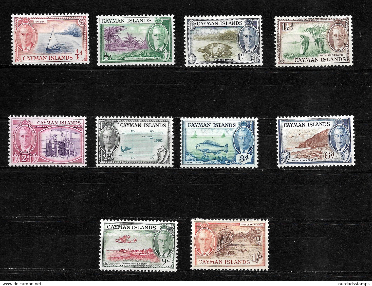 Cayman Islands 1950 KGVI Pictorials MM And Used To 1/- (6783) - Cayman (Isole)