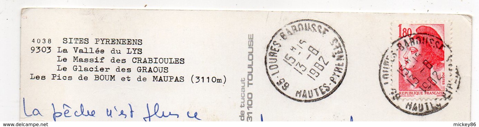 1982--cachet Rond Manuel  65-LOURES-BAROUSSE  Type Liberté Sur Cpm Vallée Du Lys - Cachets Manuels