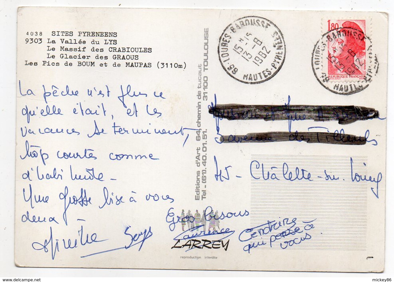 1982--cachet Rond Manuel  65-LOURES-BAROUSSE  Type Liberté Sur Cpm Vallée Du Lys - Cachets Manuels