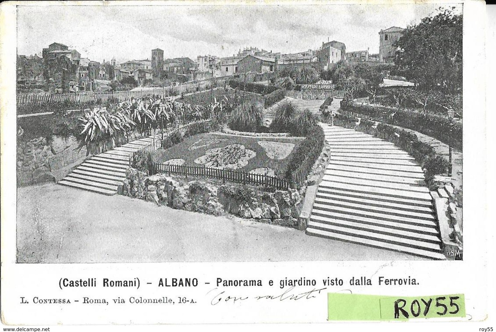 Lazio-roma-albano Laziale Veduta Giardino Scale Panoramica Parziale Albano Visto Dalla Ferrovia Pirimi 900 (v.retro) - Altri & Non Classificati