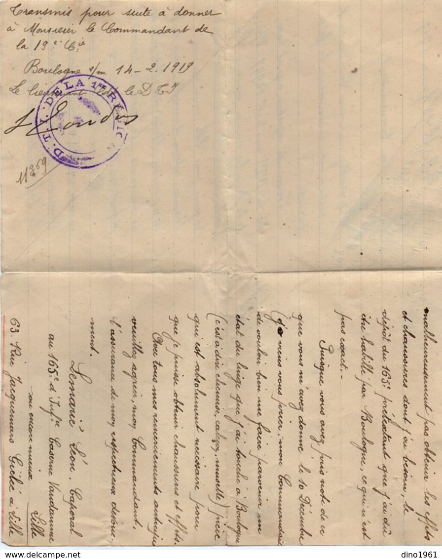 VP13.176 - Guerre 14 / 18 - Lettre Du Caporal L. LEMARIE Au 165 è Rgt D'Infanterie Caserne Vandamme LILLE - Documents