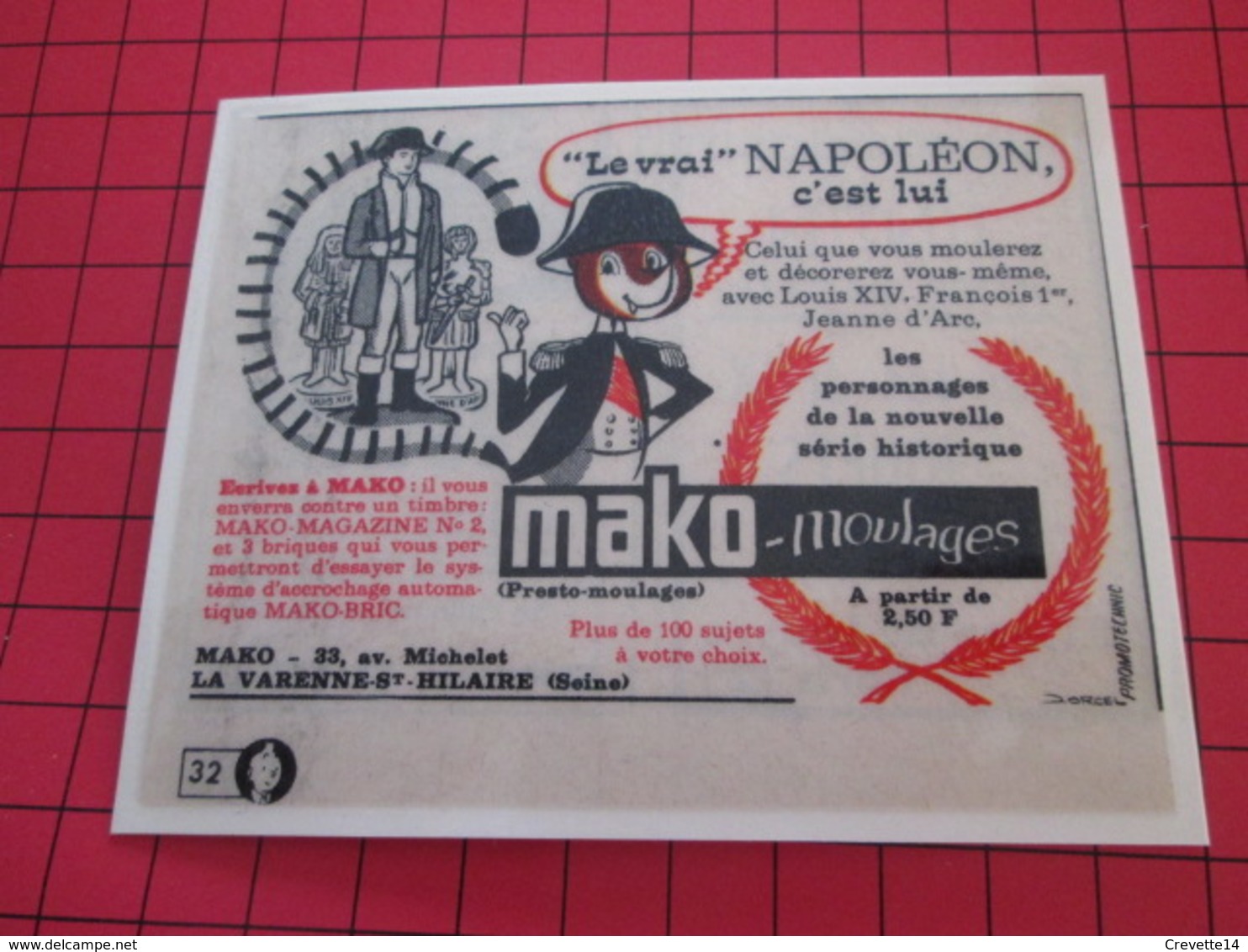 Page De Revue Des Années 60/70 : PUBLICITE MAKO MOULAGE NAPOLEON Dimensions : Voir Quadrillage 1x1cm - Figurines