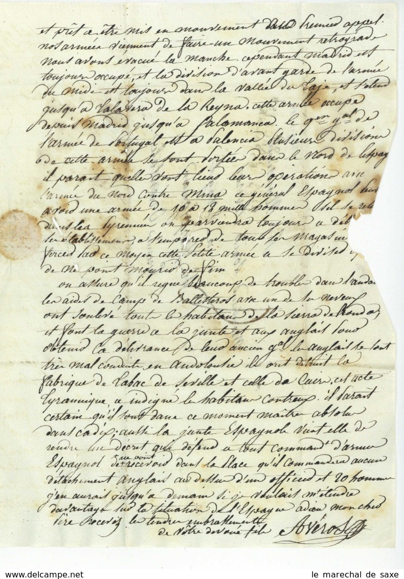 ARMEE FRANCAISE EN ESPAGNE 1813 Purifiee Desinfectee Lettre D'armee Texte Historique - Army Postmarks (before 1900)