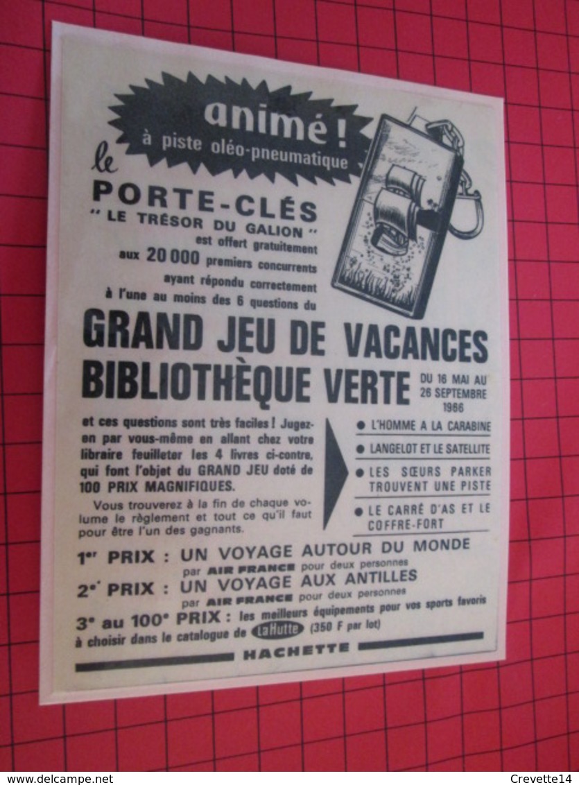 Page De Revue Des Années 60/70 : PUBLICITE PORTE CLEF ANIME BIBLIOTHEQUE VERTE Dimensions : Voir Quadrillage 1x1cm - Porte-clefs