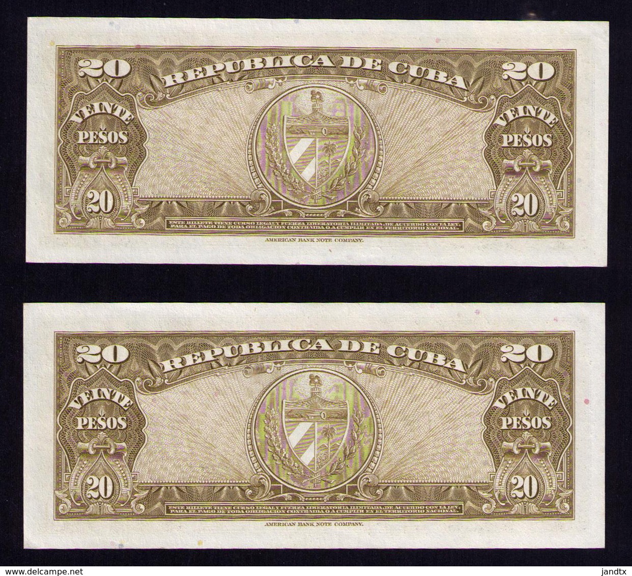 CUBA 20 PESOS 1960 PAREJA CORRELATIVA ESTRICTO UNC - Cuba