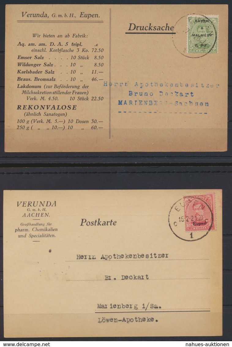 Eupen Und Malmedy 2 Postkarten EF 1 + Eupen 4 Nach Marienberg Sachsen - Sonstige & Ohne Zuordnung