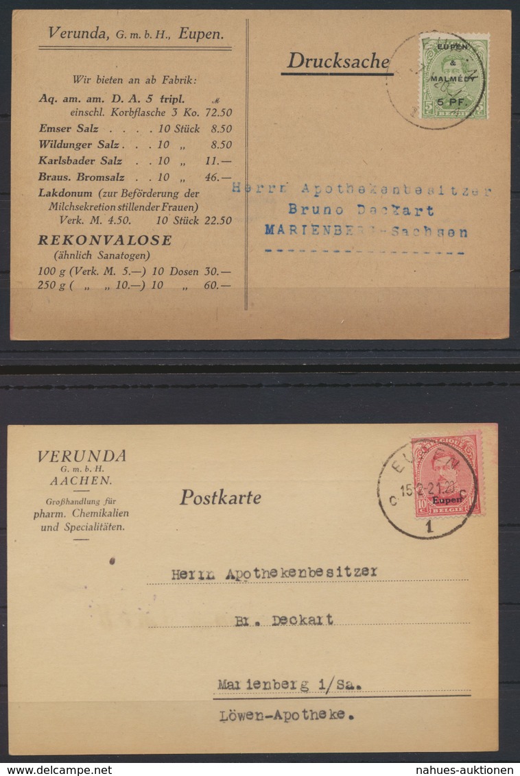 Eupen Und Malmedy 2 Postkarten EF 1 + Eupen 4 Nach Marienberg Sachsen - Autres & Non Classés