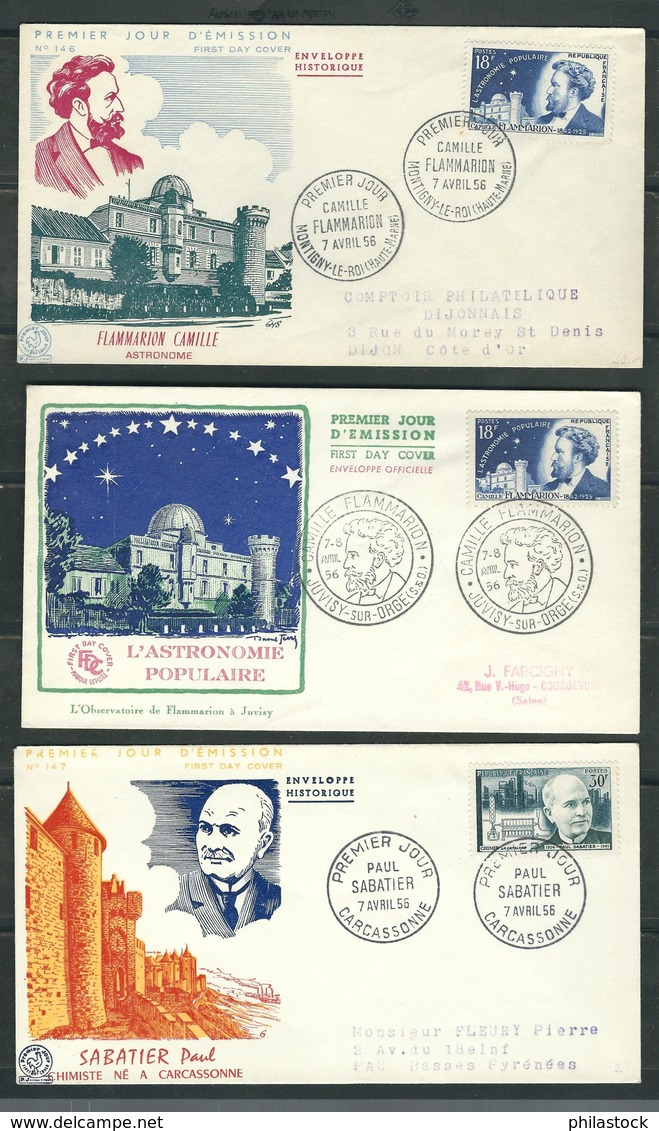 FRANCE 1956 N° 1055 à 1058 Sur 6 Enveloppes FDC Cachet PJ & GF - 1950-1959