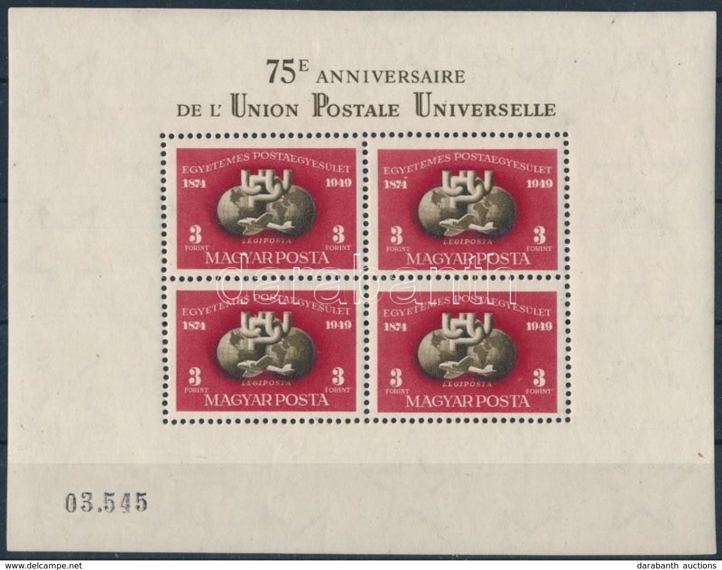 ** 1950 UPU Fogazott Blokk (140.000) LUXUS! - Autres & Non Classés