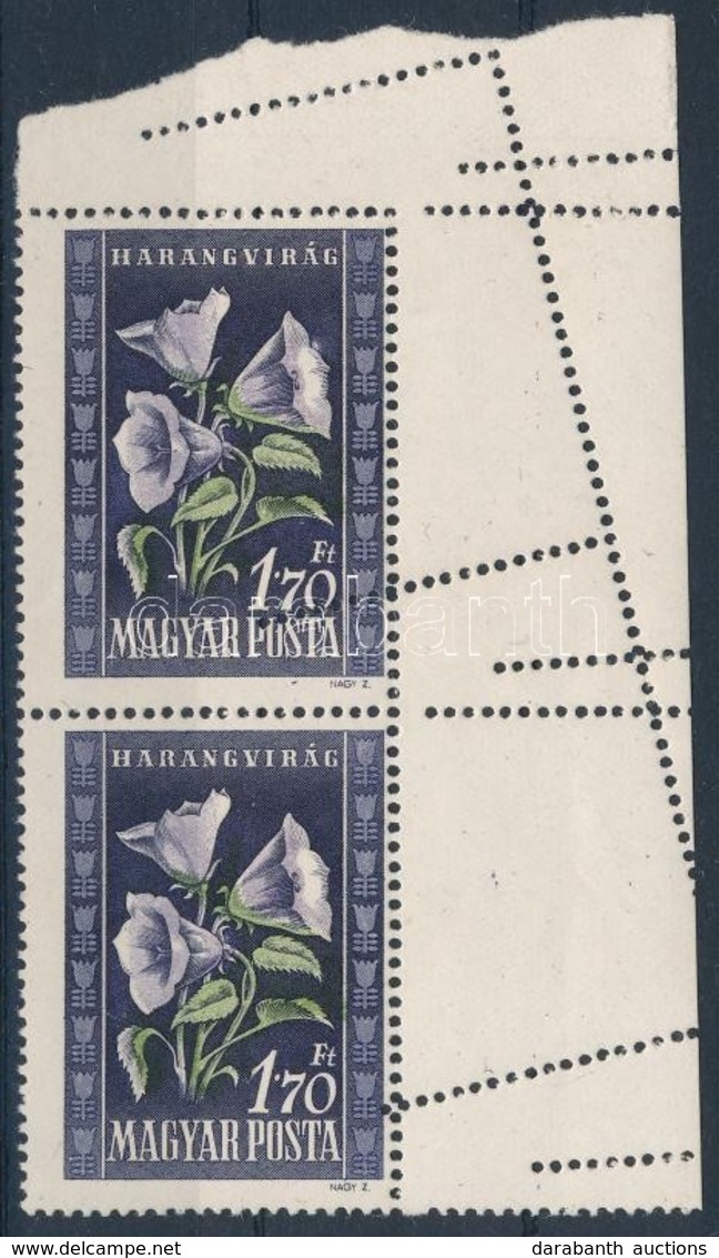 ** 1950 Virág 1,70Ft ívszéli Függőleges Pár Látványos Elfogazással - Other & Unclassified