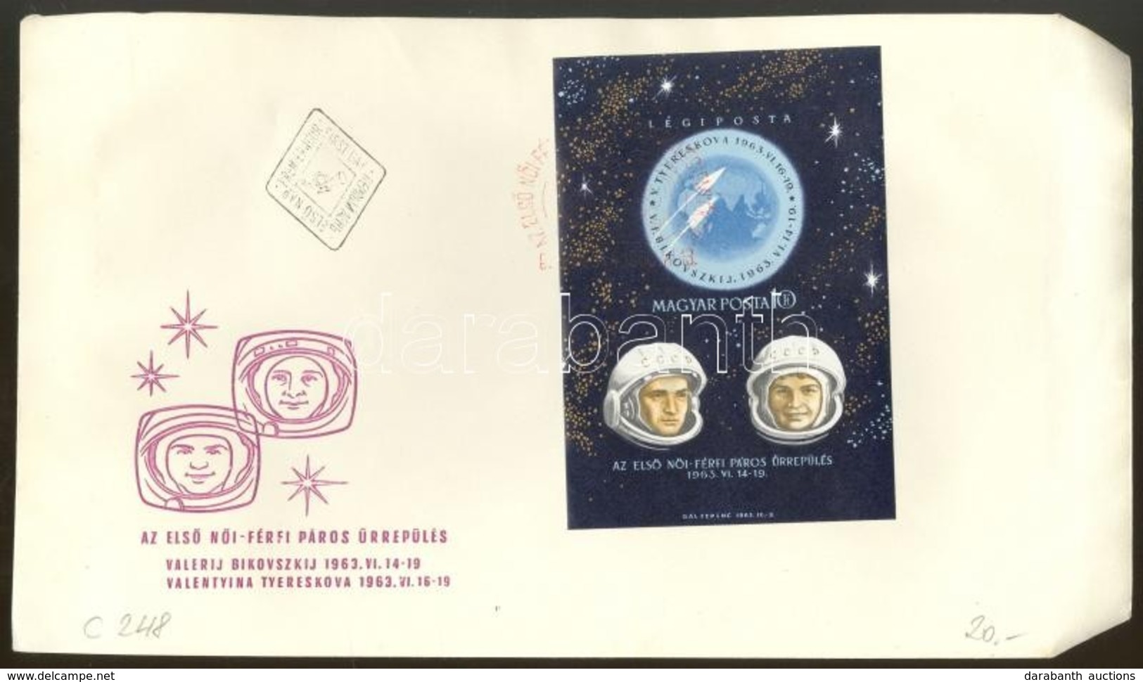 1963 Az Első Női - Férfi Páros űrrepülés Vágott Blokk FDC-n (4.500) - Autres & Non Classés