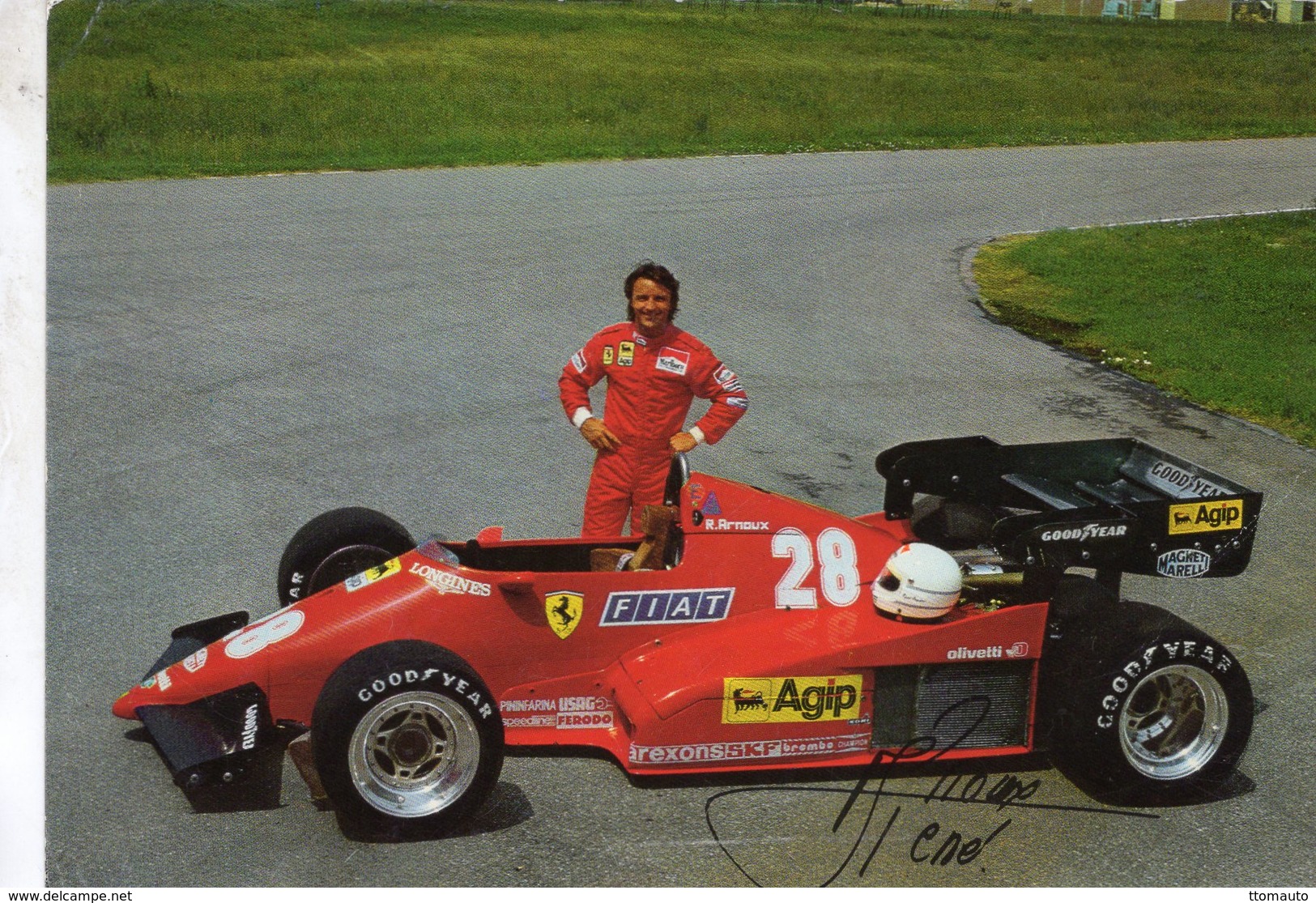 René Arnoux  -  Pilote Ferrari Grand Prix  -   Official Ferrari/Agip Promo Carte -  CP (signée) - Grand Prix / F1