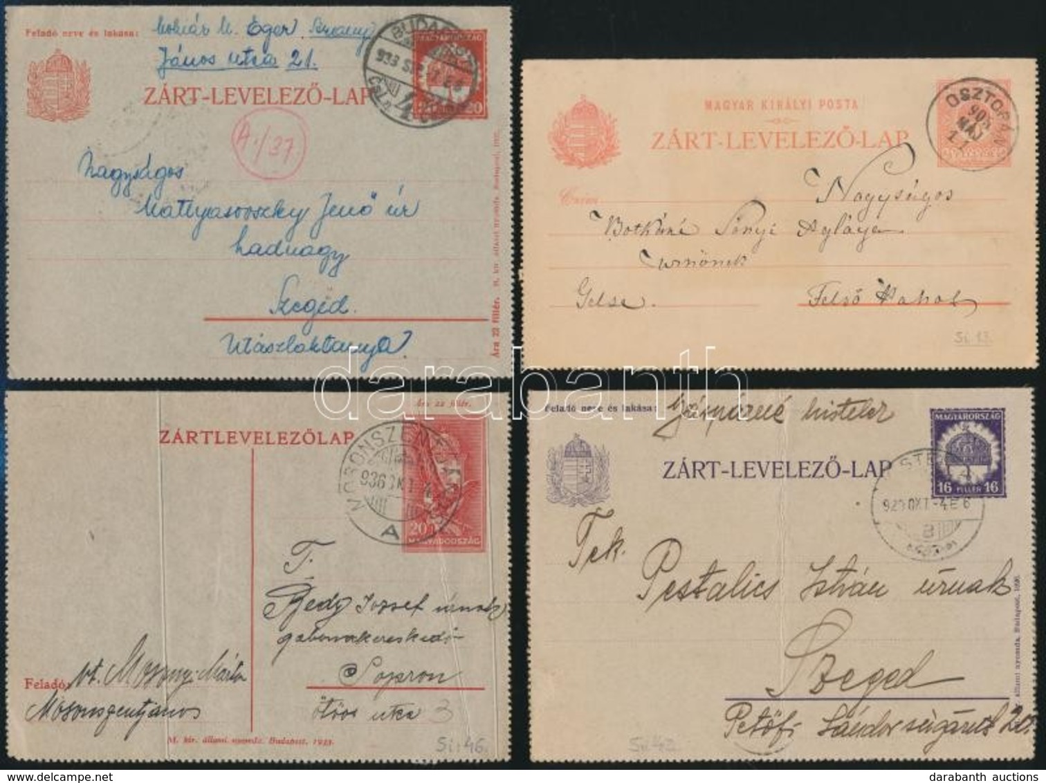 1905-1936 4 Db Klf Zárt Díjjegyes Levelezőlap - Oblitérés