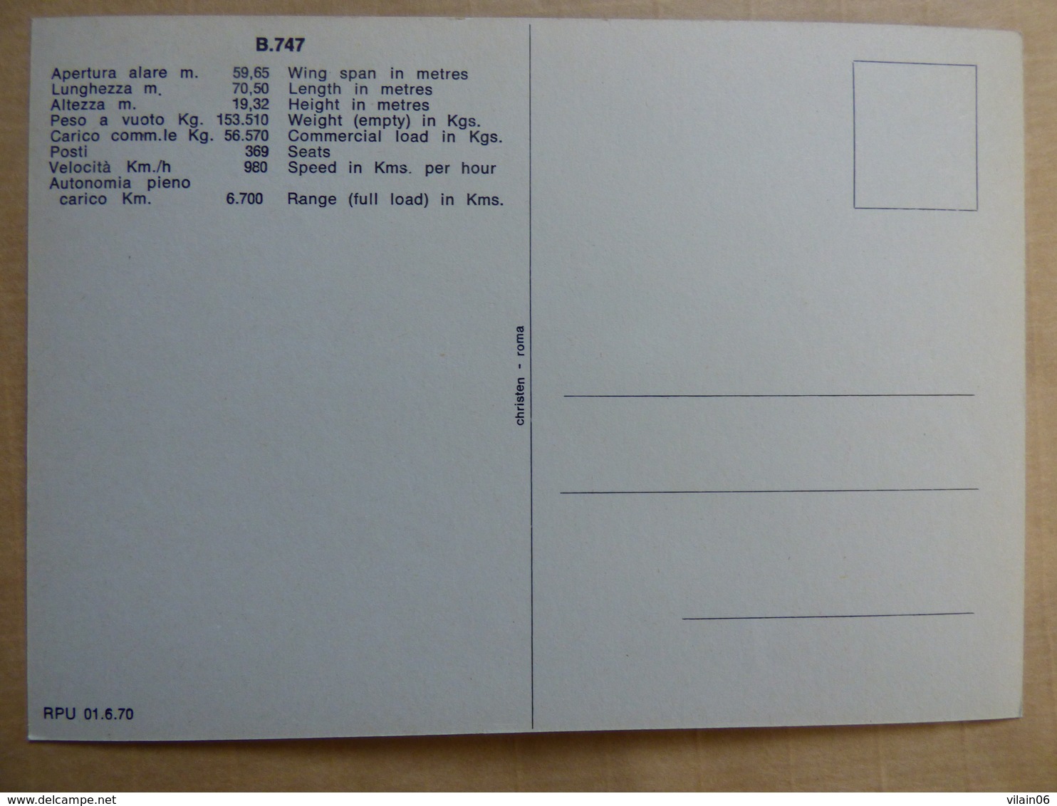 AIRLINE ISSUE / CARTE COMPAGNIE          ALITALIA    B 747 - 1946-....: Modern Era