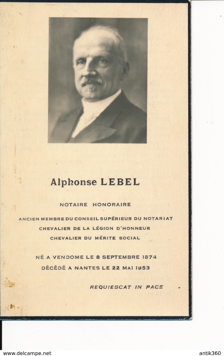 Faire-part Memento Mori Alphonse LEBEL Notaire à Nantes - Andachtsbilder