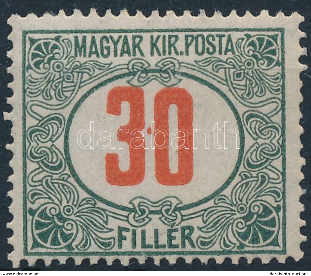 ** 1915 Pirosszámú Zöldportó 30f, Színes Pont Az értékszámban / Postage Due Mi 44, Small Paint Spot In Numeral - Altri & Non Classificati